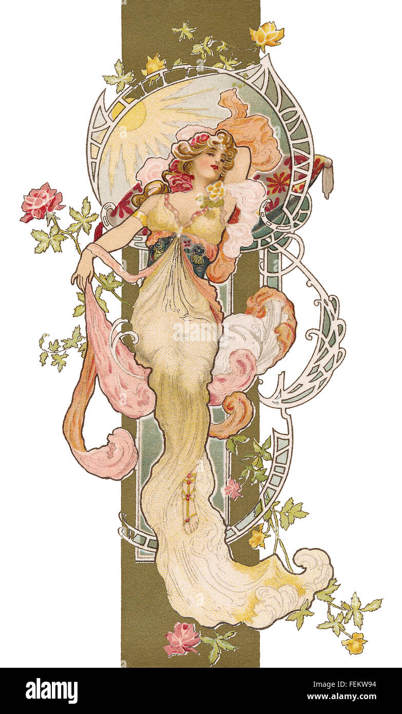 An art nouveau illustration by Eva Daniell of a beautiful woman