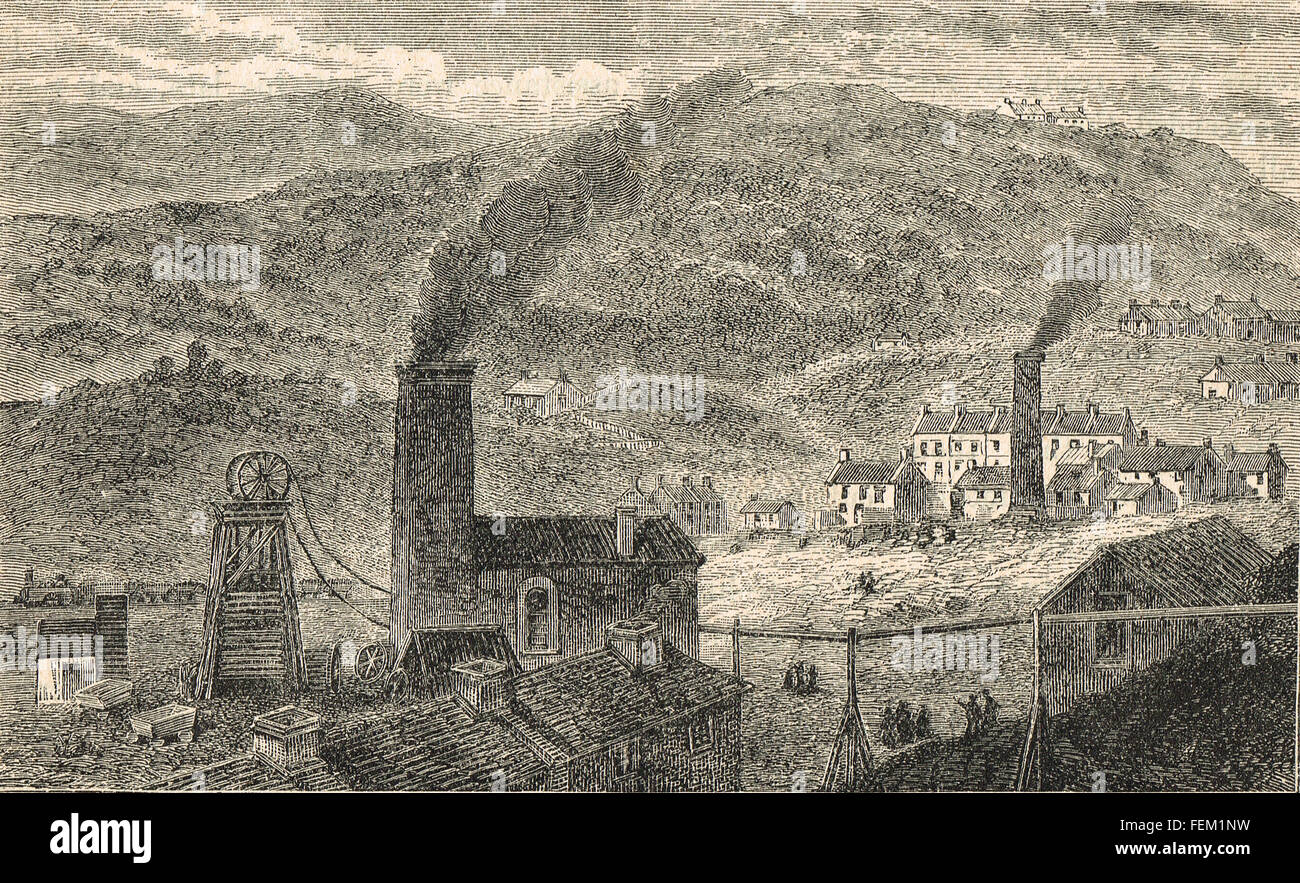 Engraving District of Tynewydd colliery where a flood disaster took place in 1877 Stock Photo