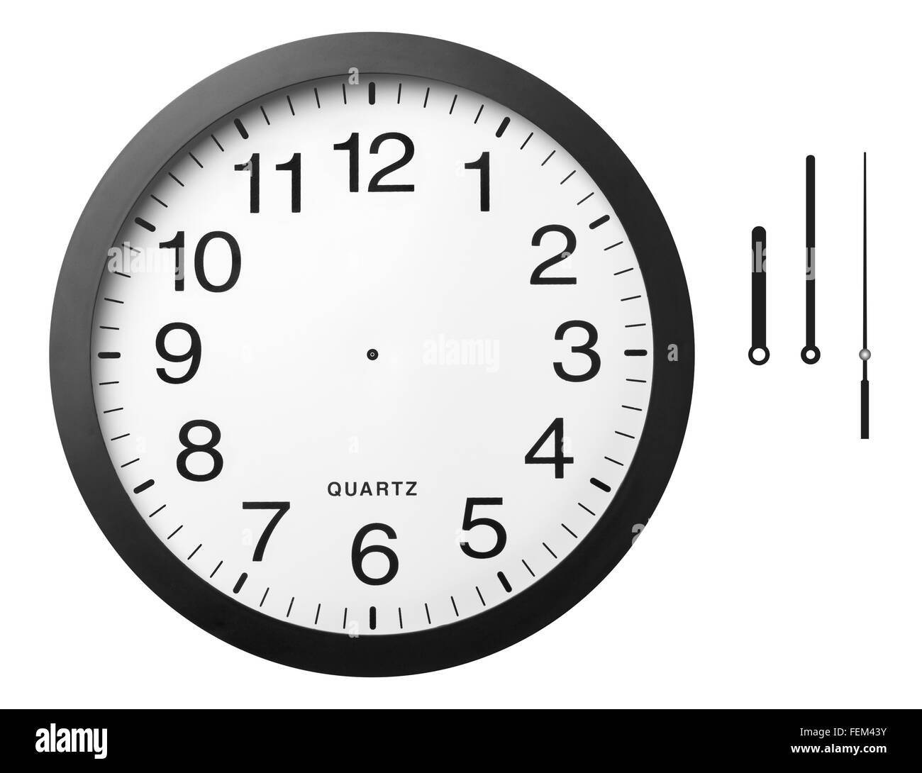 Office clock with separated hands,  isolated on the white background, clipping path included. Stock Photo