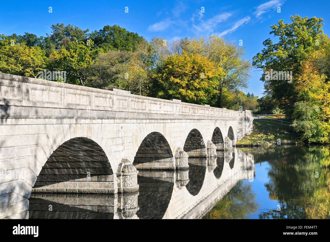 Five Arch Bridge, The Royal Landscape, Windsor Great Park, Virginia Water, Surrey, UK Stock Photo