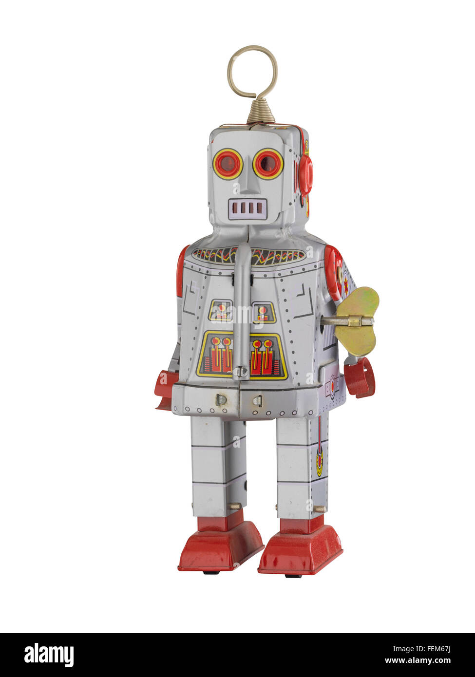 tin robot isolated on white background Stock Photo