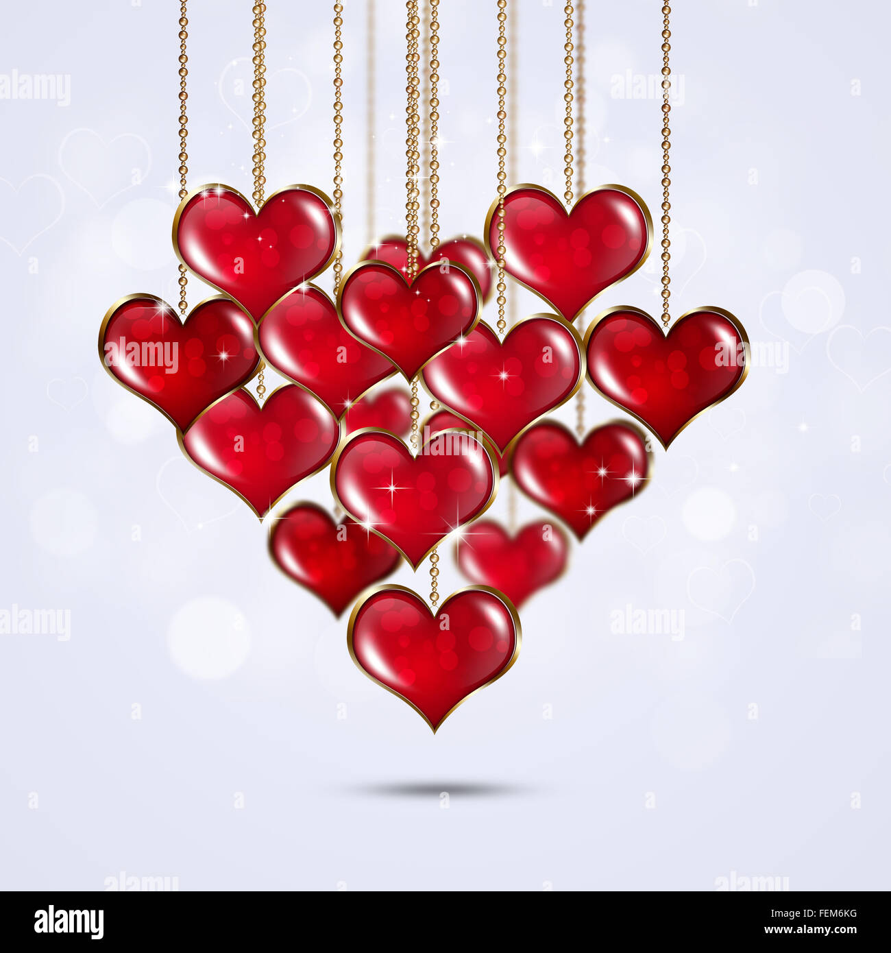 valentine holiday greeting card with red hearts stars Stock Photo