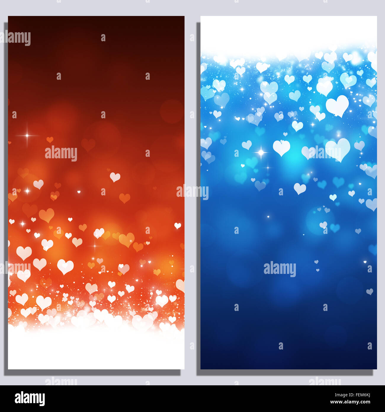 valentine holiday celebration banners with hearts and blurry lights Stock Photo