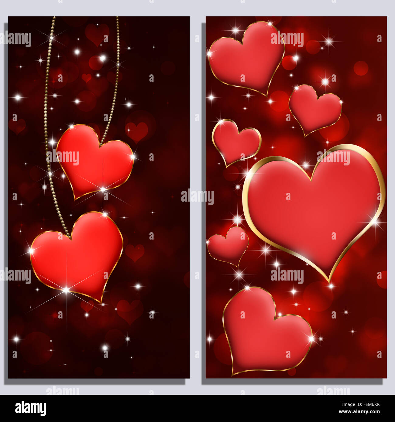 valentine holiday celebration banners with hearts and blurry lights Stock Photo