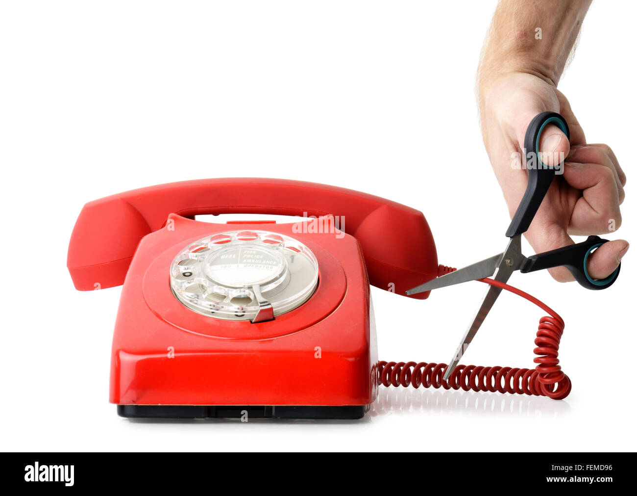 Cutting telephone cord isolated on a white background Stock Photo Alamy