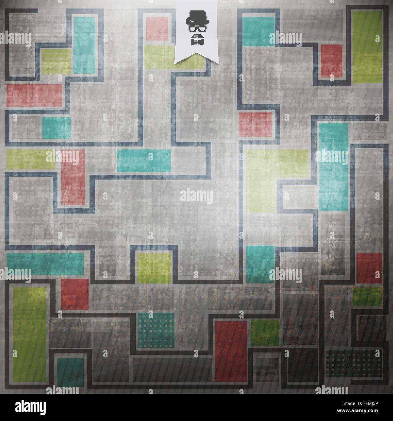 grunge, textured pattern with geometric ornament over gray paper. vector rough surface background. abstract, retro style wallpap Stock Vector