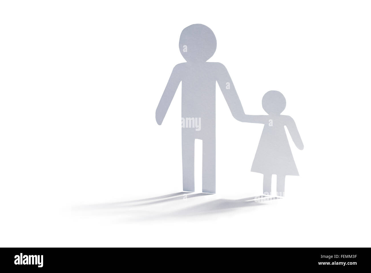 Single father with daughter, paper figures Stock Photo