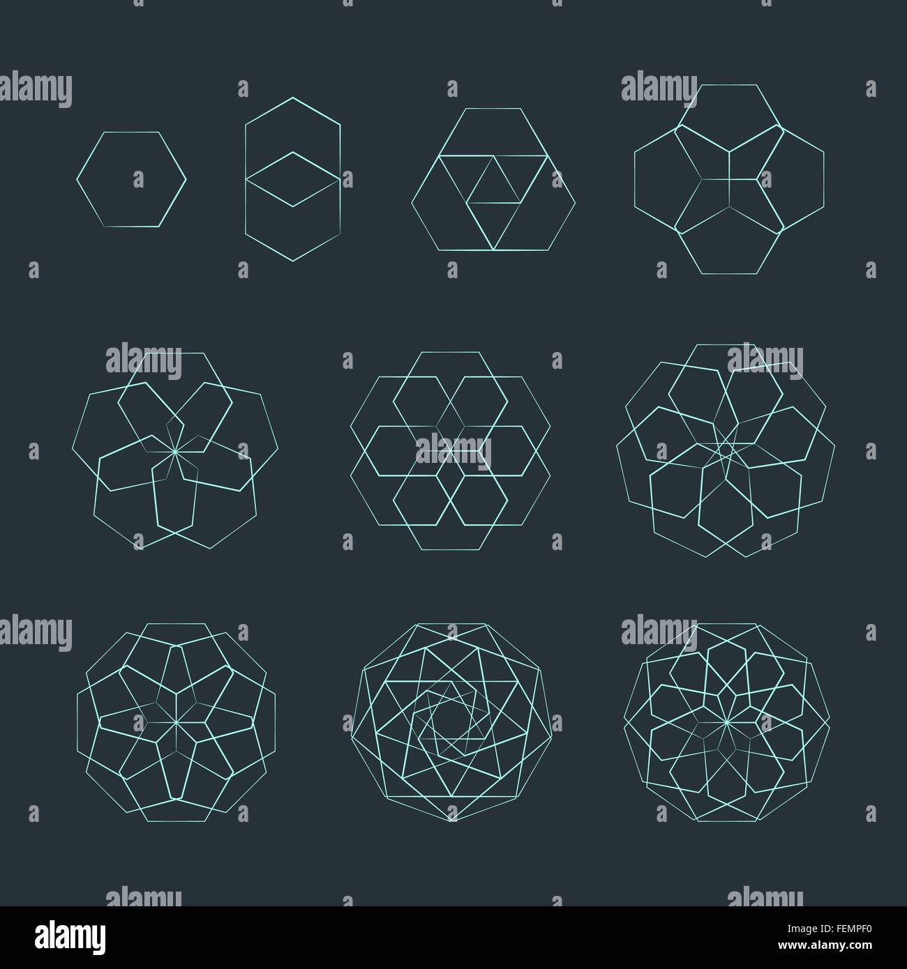vector hexagon light outline monochrome variations sacred geometry