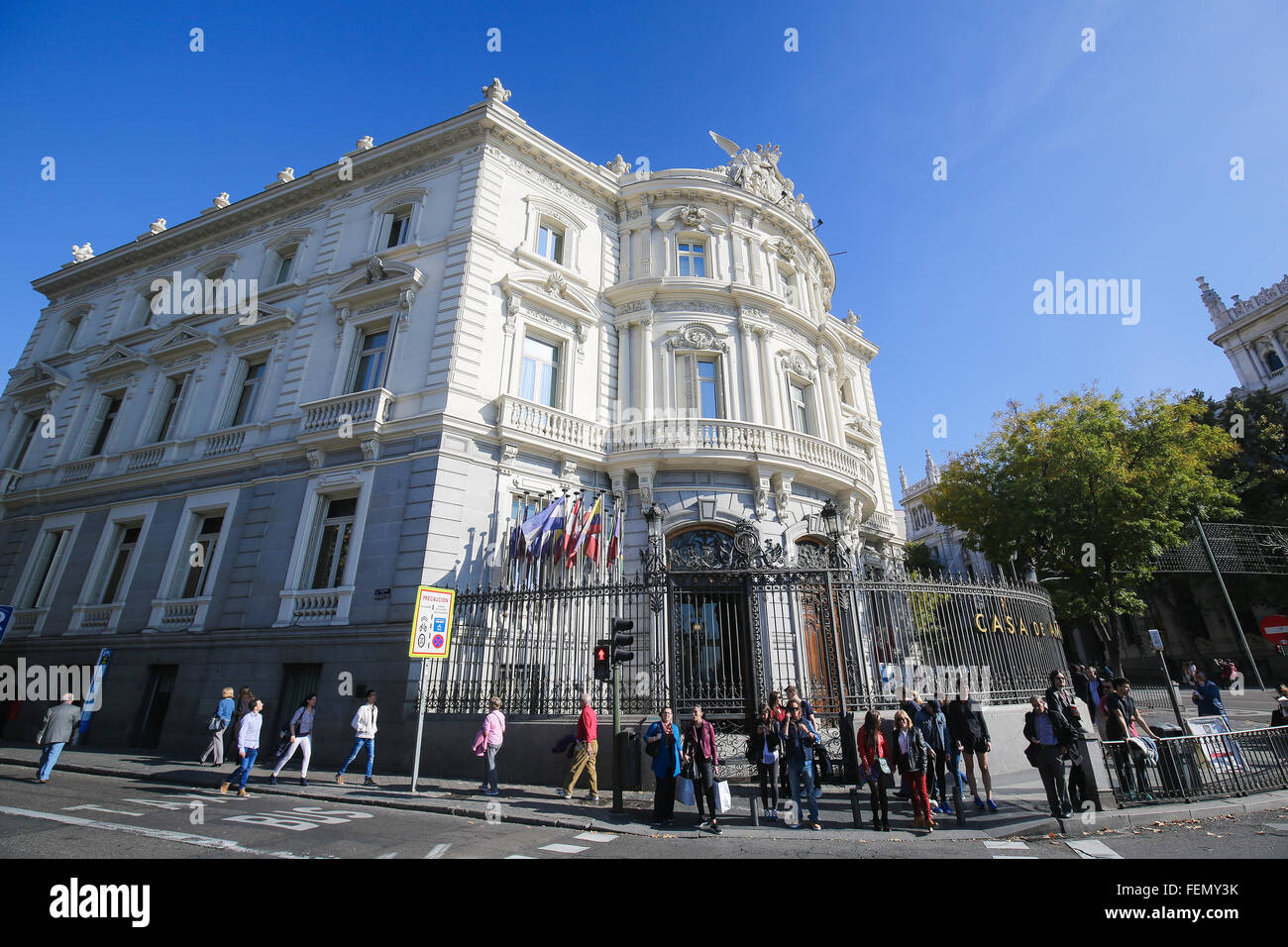 MADRID, SPAIN - NOVEMBER 14, 2015: The Palace of Linares (Spanish: Palacio de Linares) is a palace located at the Plaza de Cibel Stock Photo