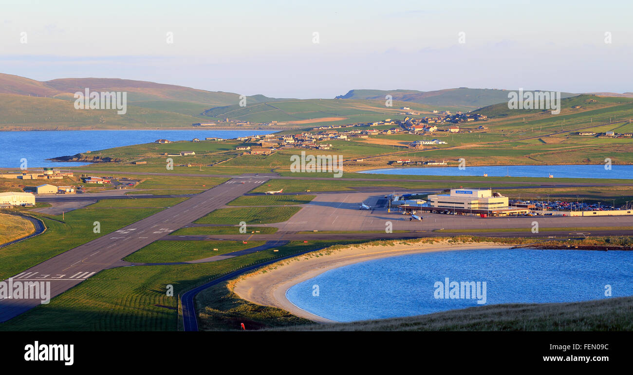Sumburgh Airport (LSI) and south Mainland, Shetland, Scotland, UK. Stock Photo
