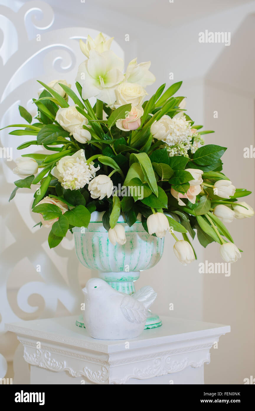 Decorative Stone vase with flowers and birds figure Stock Photo Alamy