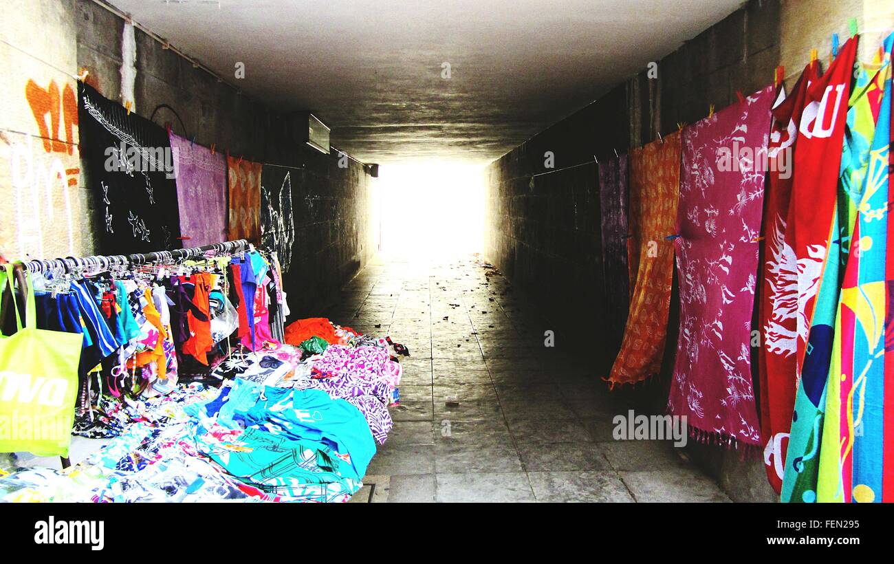 Clothes Stall In Tunnel Stock Photo Alamy