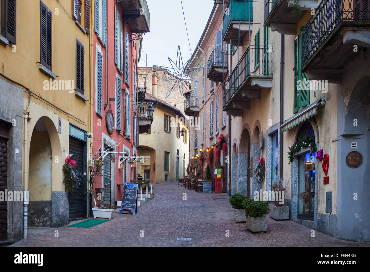 A street in old city centre. Luino, Italy. Stock Photo