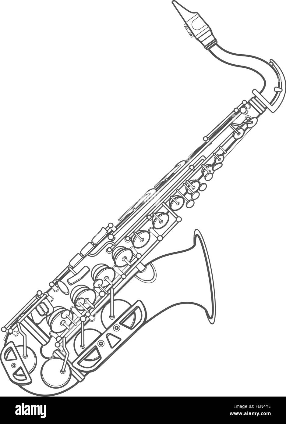 vector grey color outline brass alto saxophone technical illustration