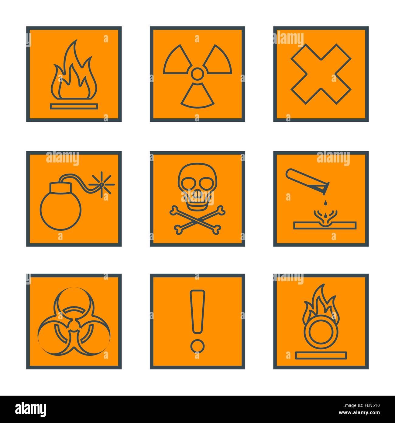 vector orange square black outline hazardous waste symbols warning