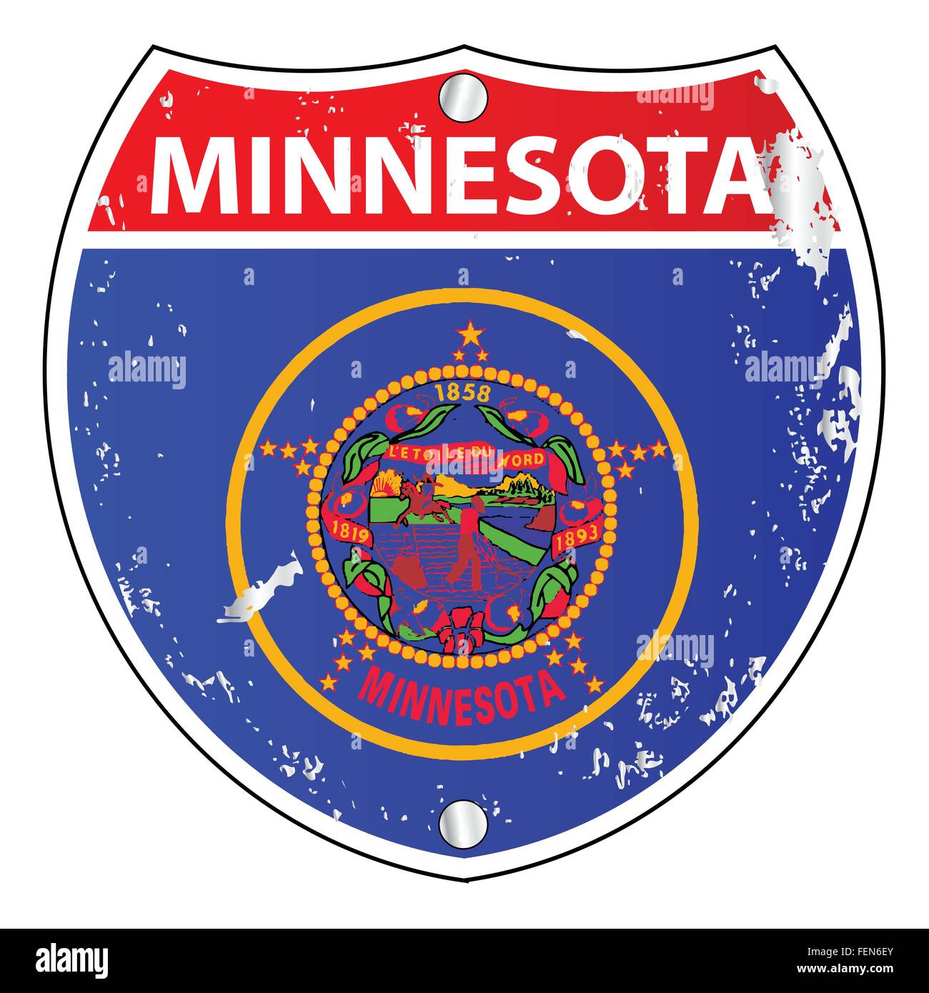 Minnesota flag icons as an interstate sign over a white background Stock Vector