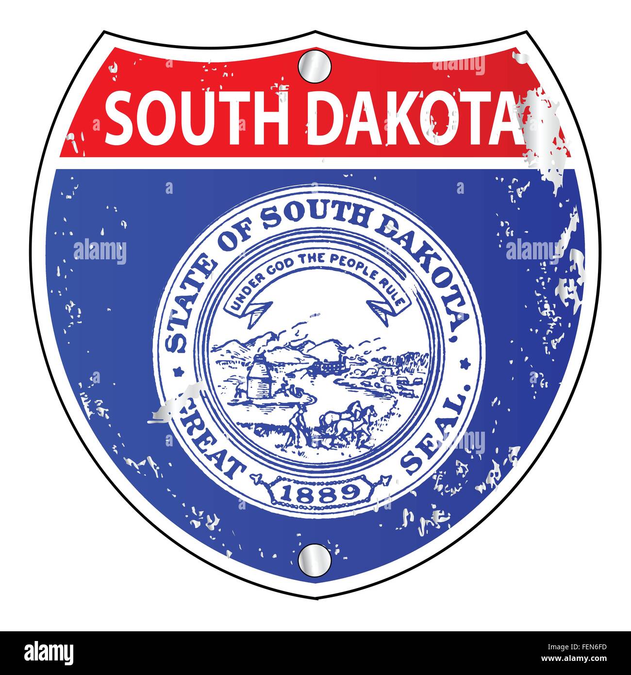 South Dakota flag icons as an interstate sign over a white background ...