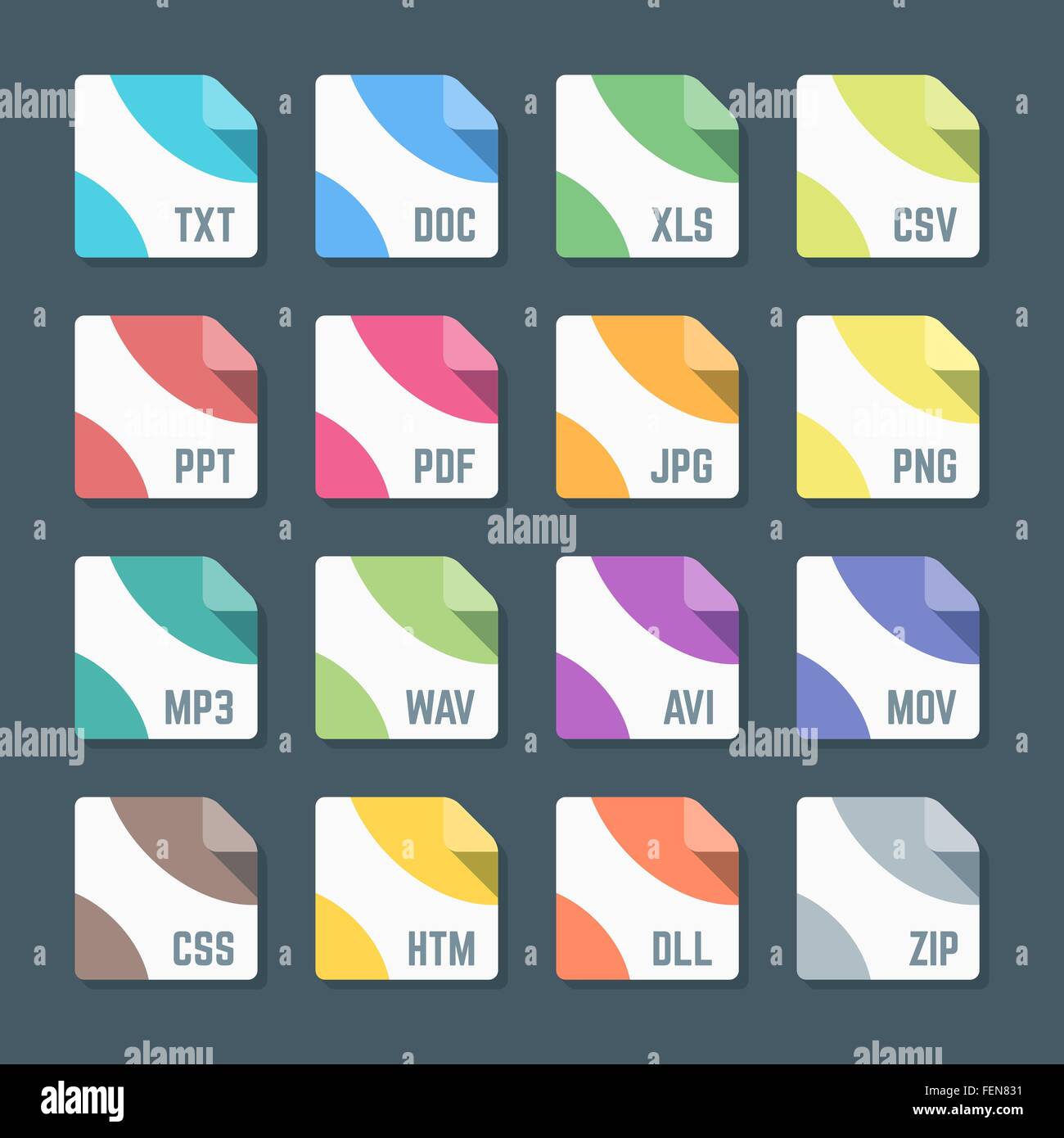 vector minimal various flat design colored file formats icons dark ...