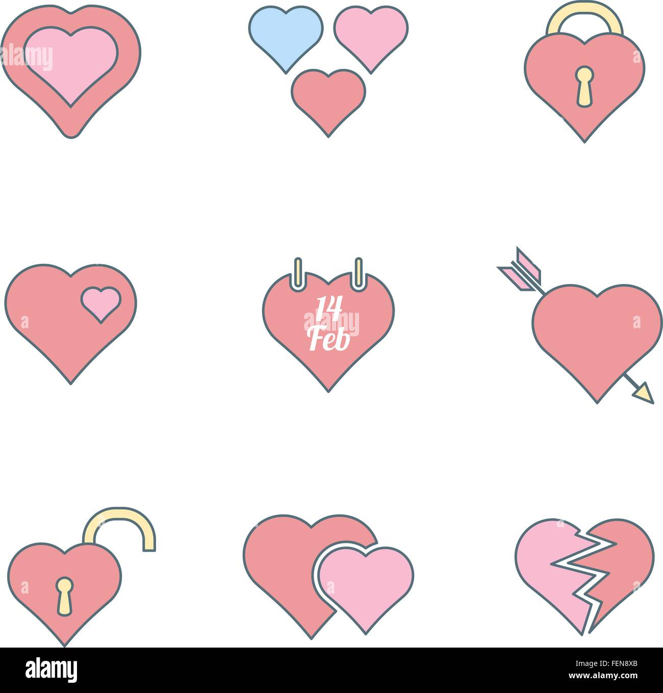 vector various colored outline valentines day heart icons set Stock ...