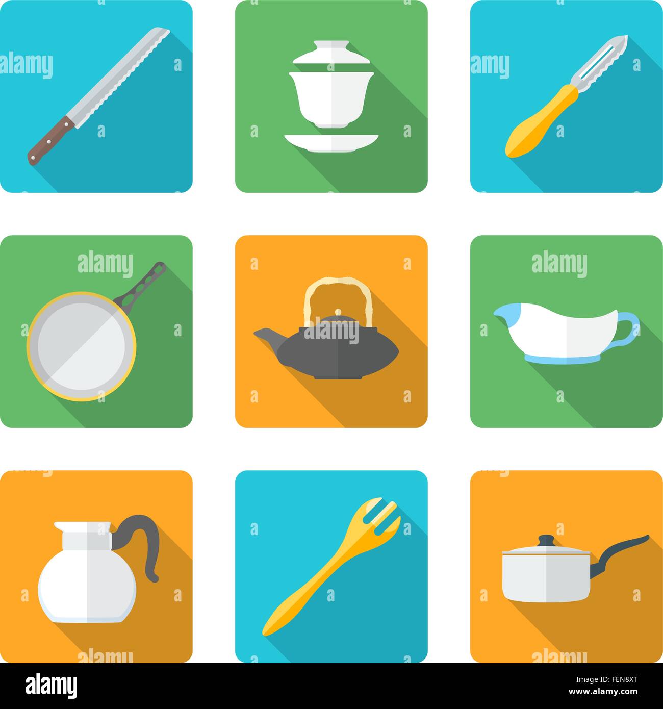 vector various flat design dinnerware tableware utensil icons with