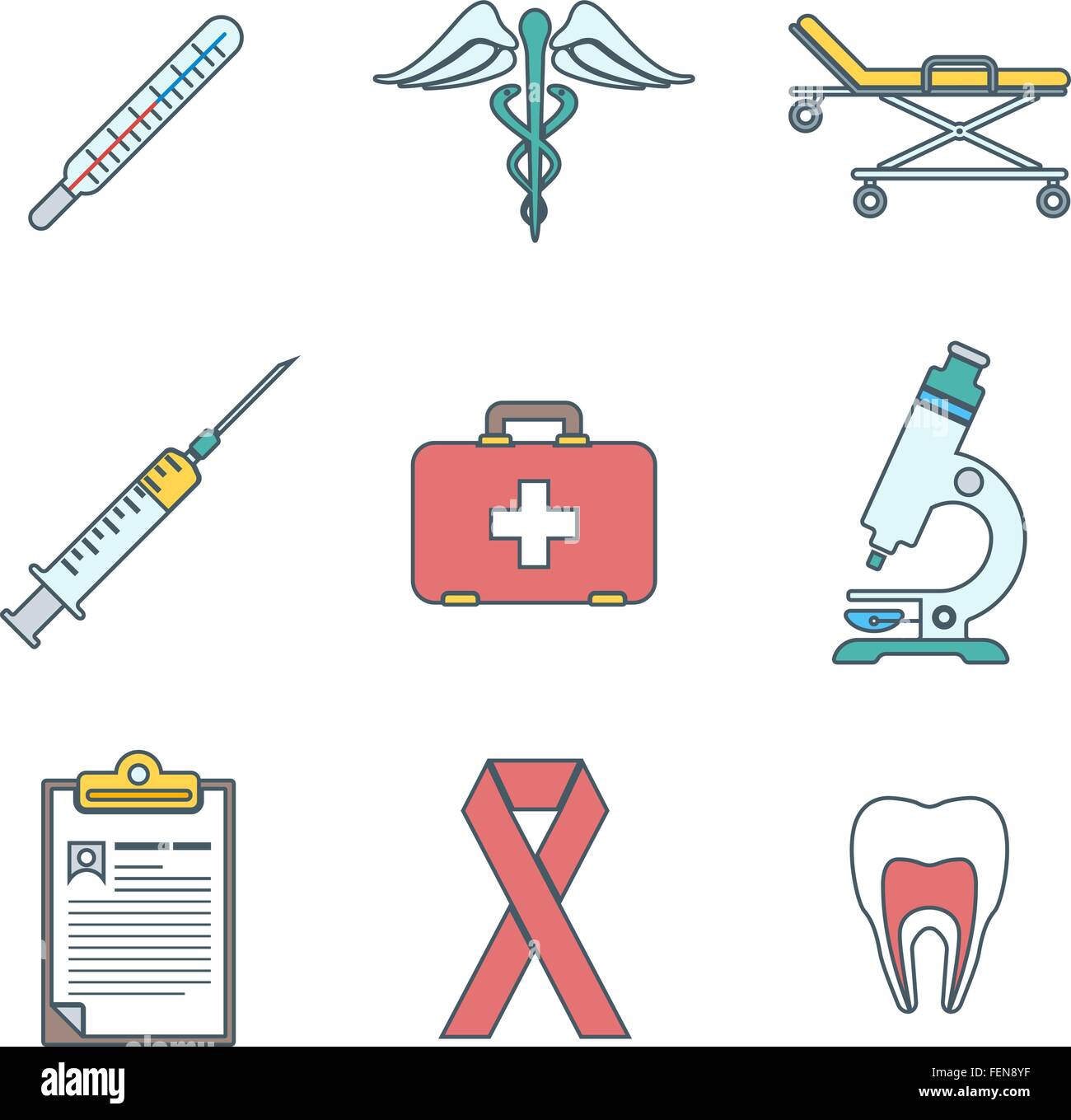 vector various color outline medical icons on white background Stock ...