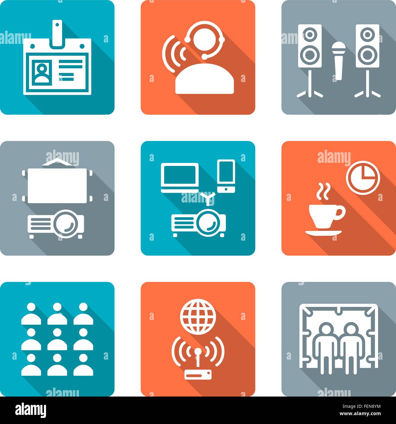 vector flat design white conference theme icons with shadow Stock ...