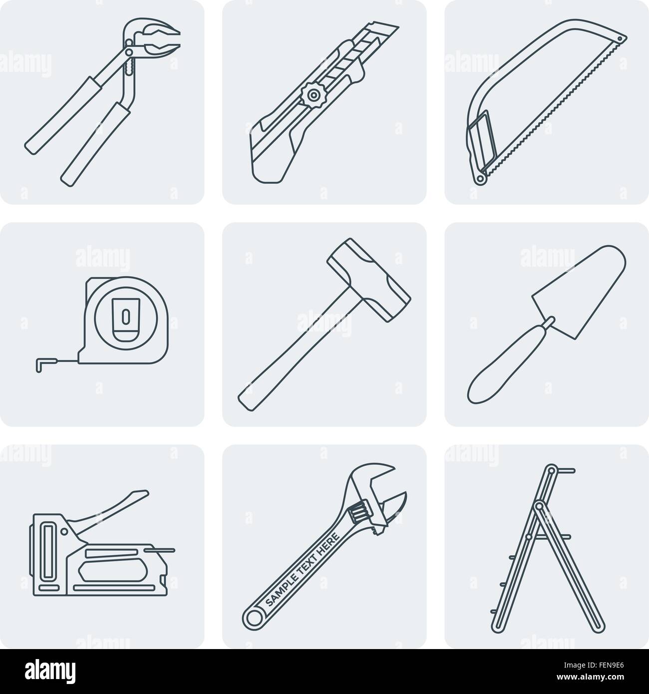 vector various grey outline house repair instruments equipment icons Stock Vector