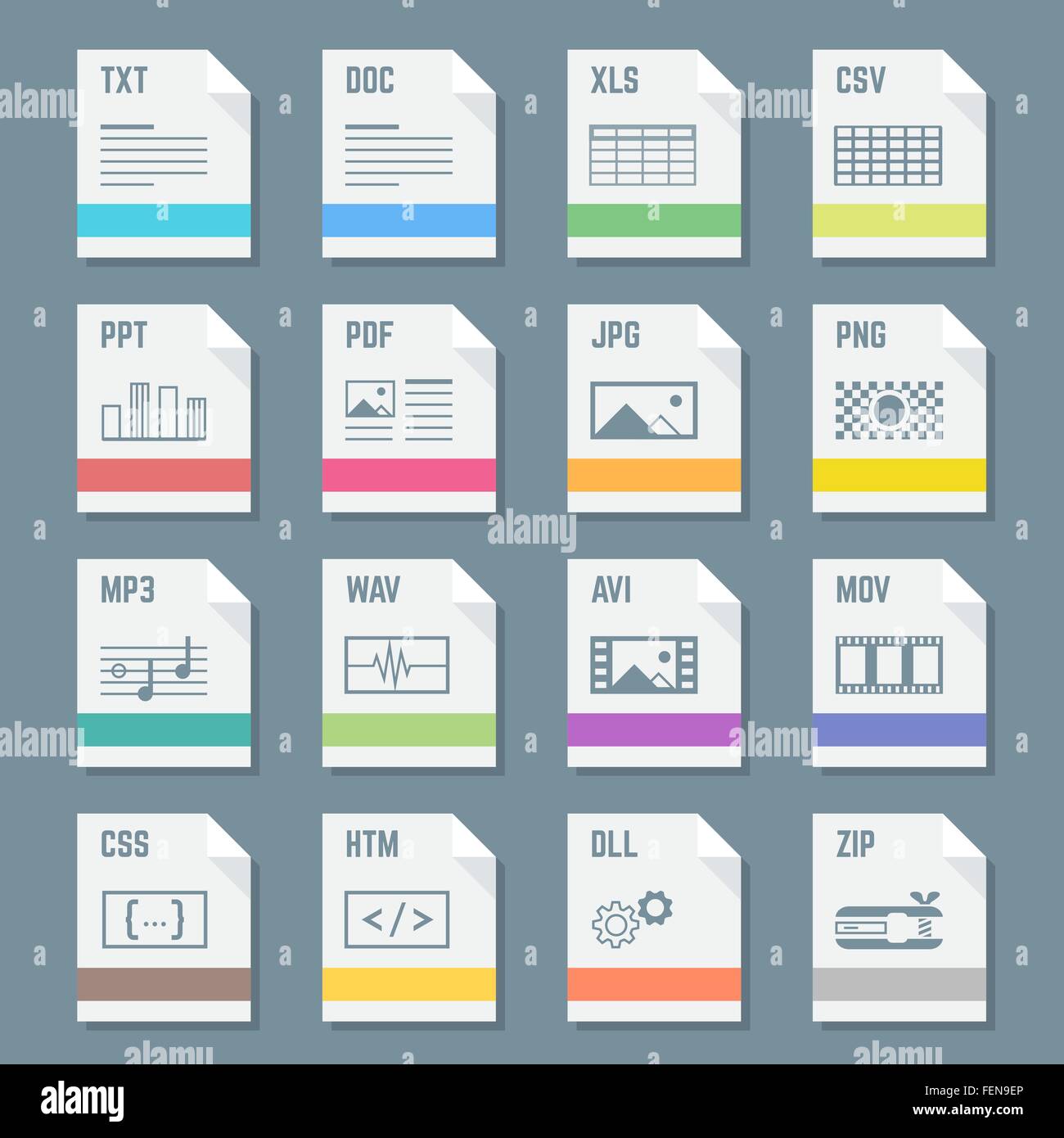 vector various flat style light colors file formats icons with symbols ...
