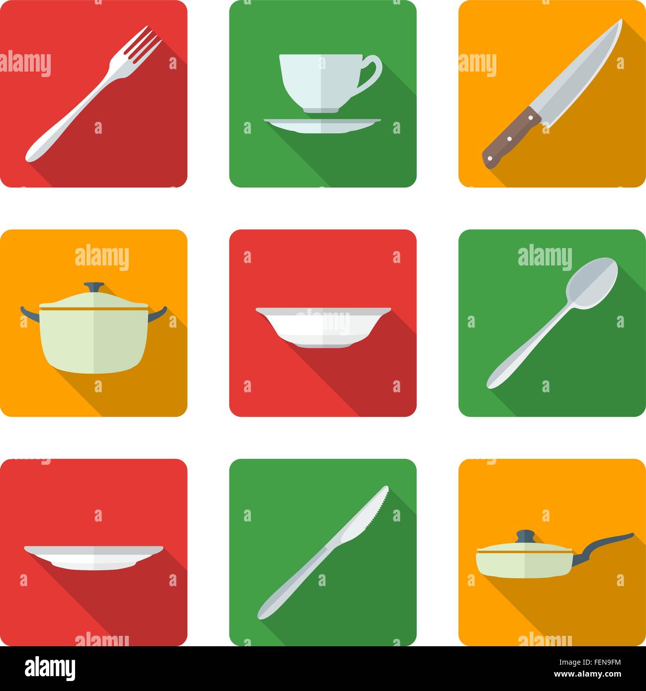 vector various flat style dinnerwarwe icons with shadow Stock Vector ...