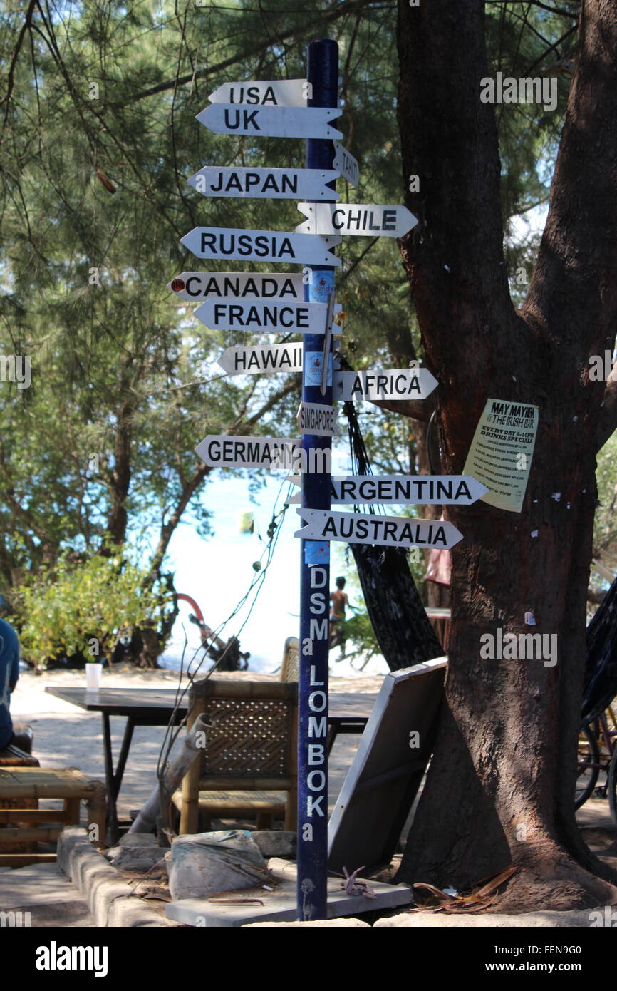 In A World Sign world sign on Gili Trawangan, Indonesia Stock Photo - Alamy
