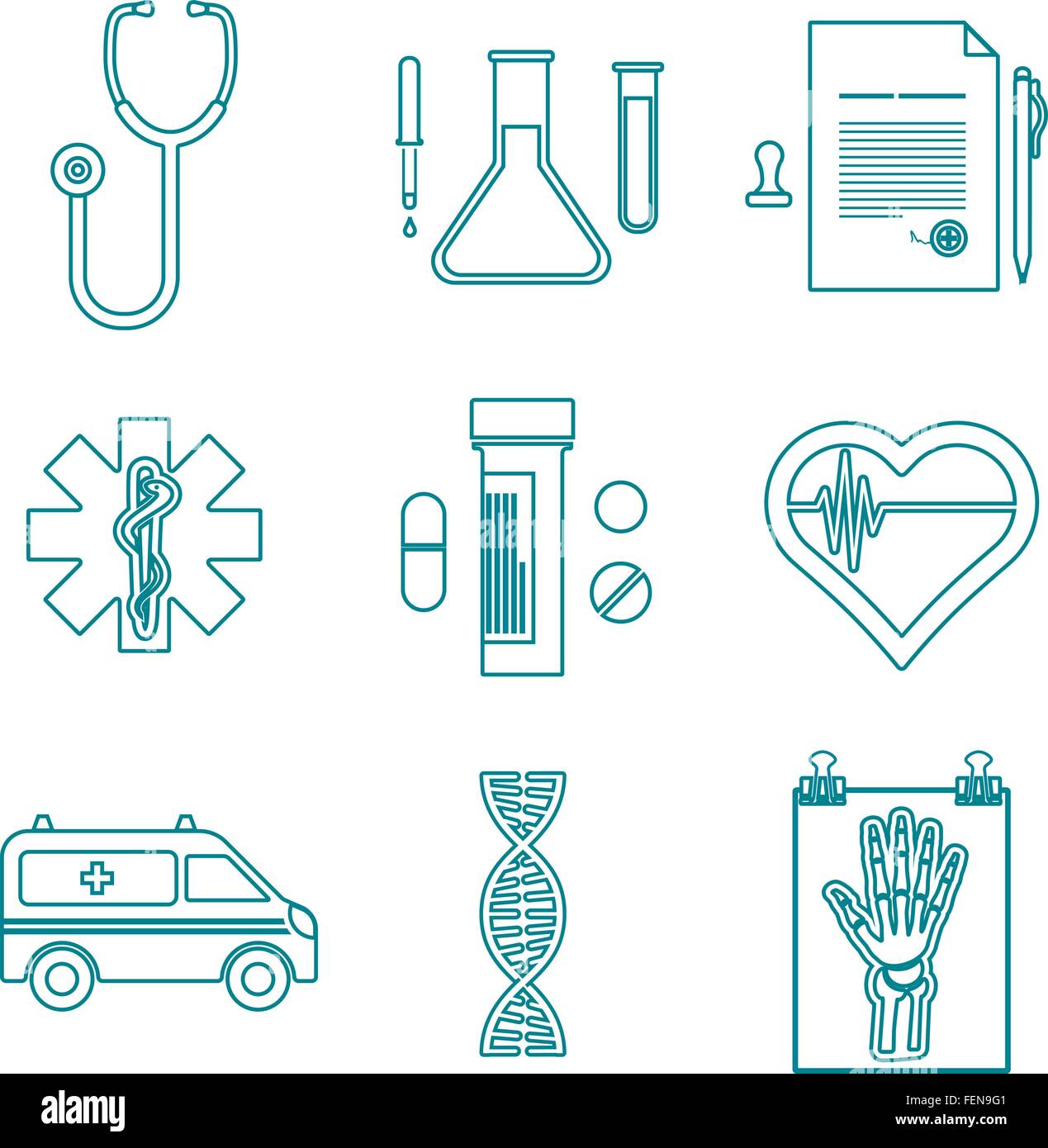 vector various dark blue color outline medical icons on white ...