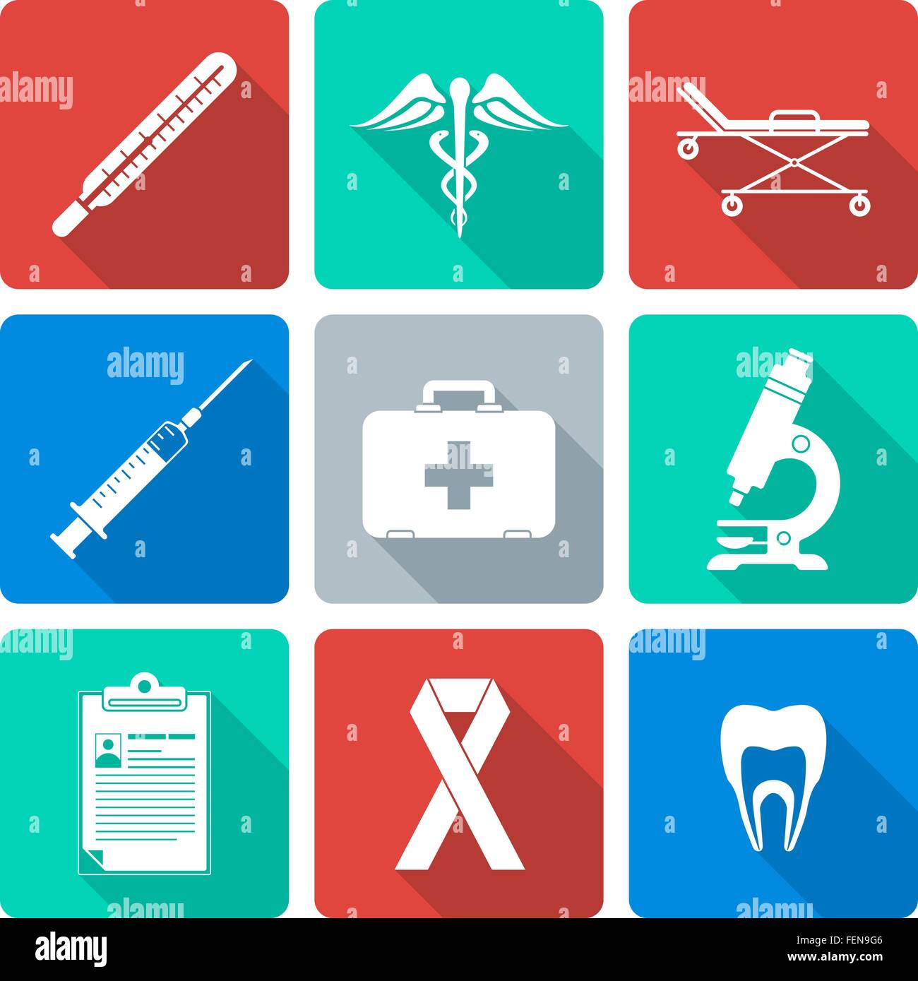 vector various flat design white silhouette medical icons with shadow ...