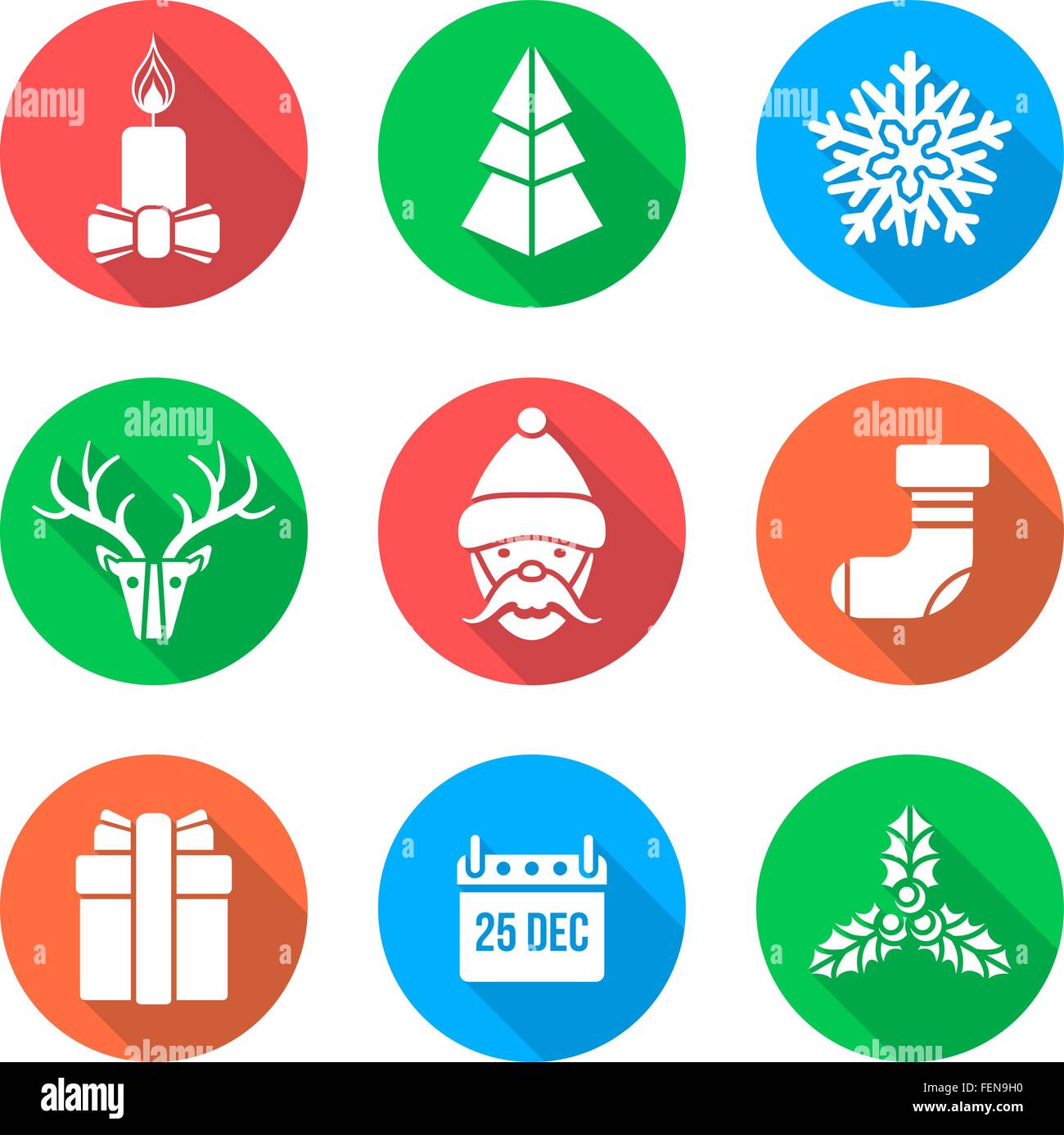 vector various christmas new year flat style white icons set with ...
