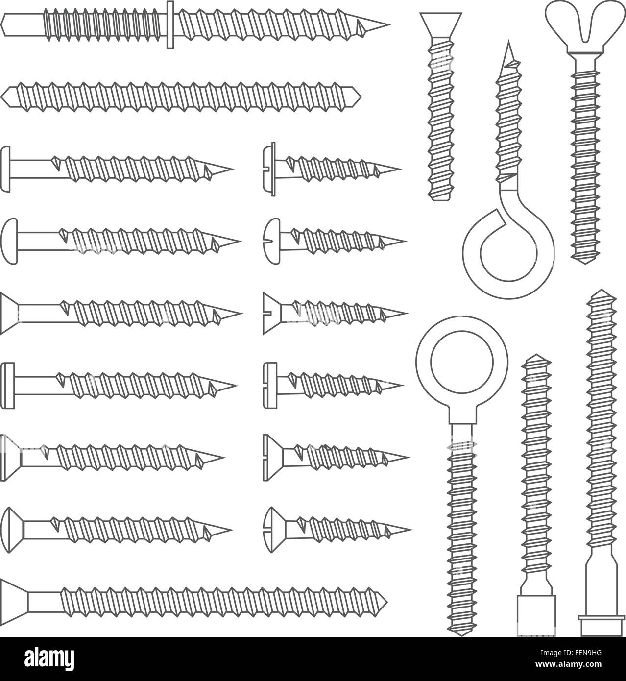 vector dark grey outline screw set Stock Vector