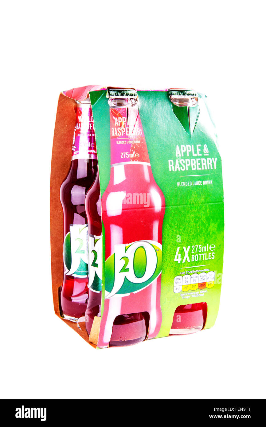 J2O bottles drink 4 pack soft drinks squash fruit flavour flavor cutout cut out white background isolated Stock Photo