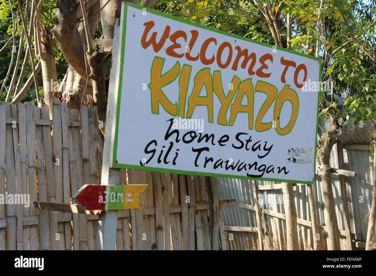 Welcome to Kiayazo sign, Gili Trawangan Stock Photo
