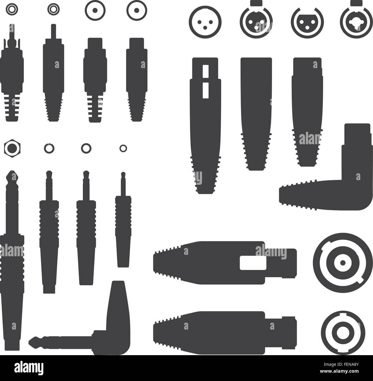 vector Various Audio Connectors Silhouettes Stock Vector