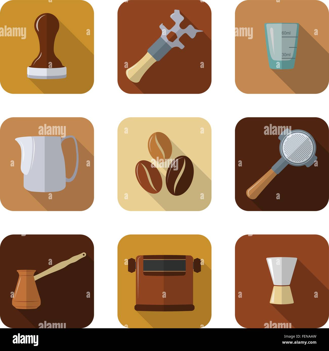 flat design coffee barista equipment icons set Stock Vector
