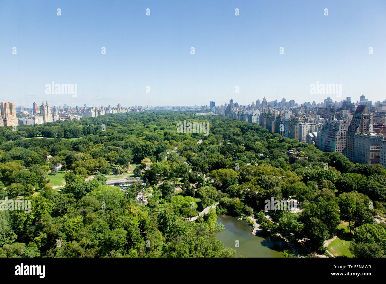 An aerial view of Central Park in New York City from Central Park South Stock Photo