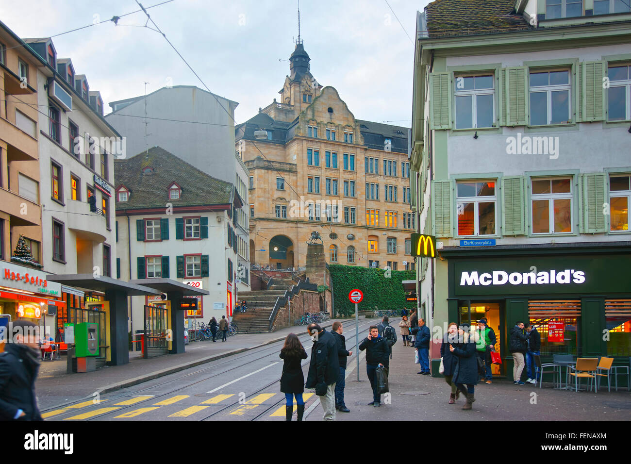 BASEL, SWITZERLAND JANUARY 1, 2014 Street view in Old Town of Stock