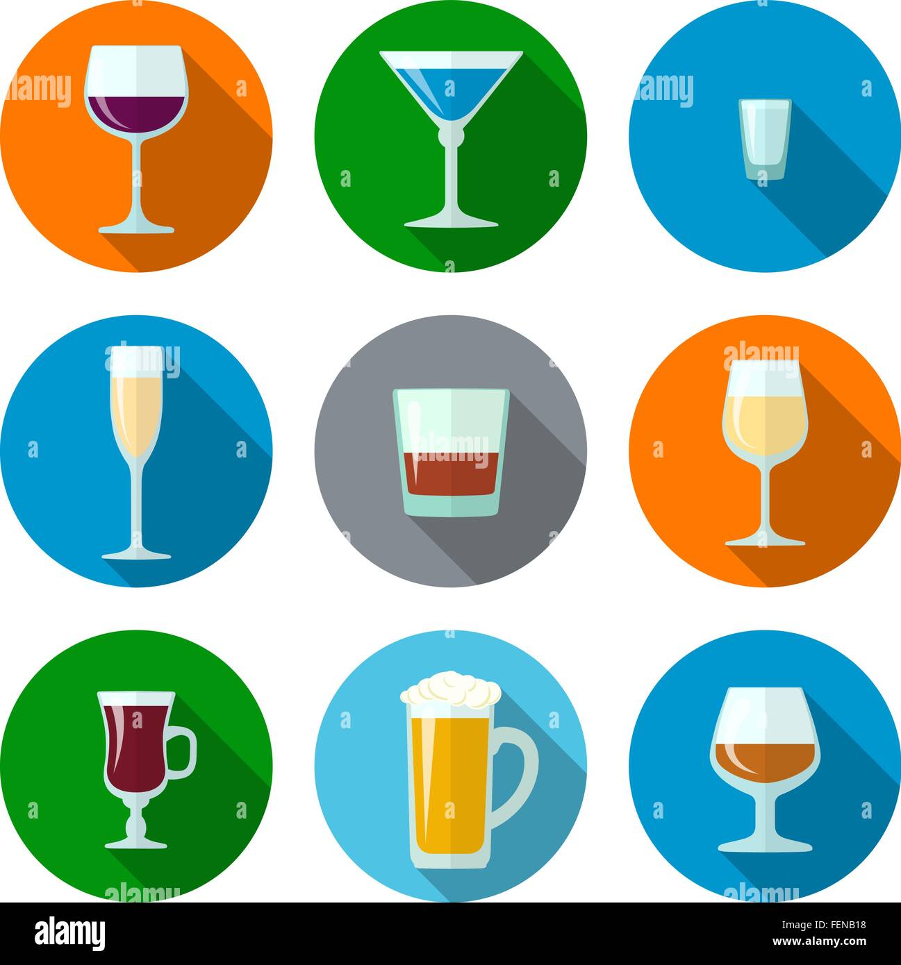set of vector flat design alcohol glasses icons Stock Vector