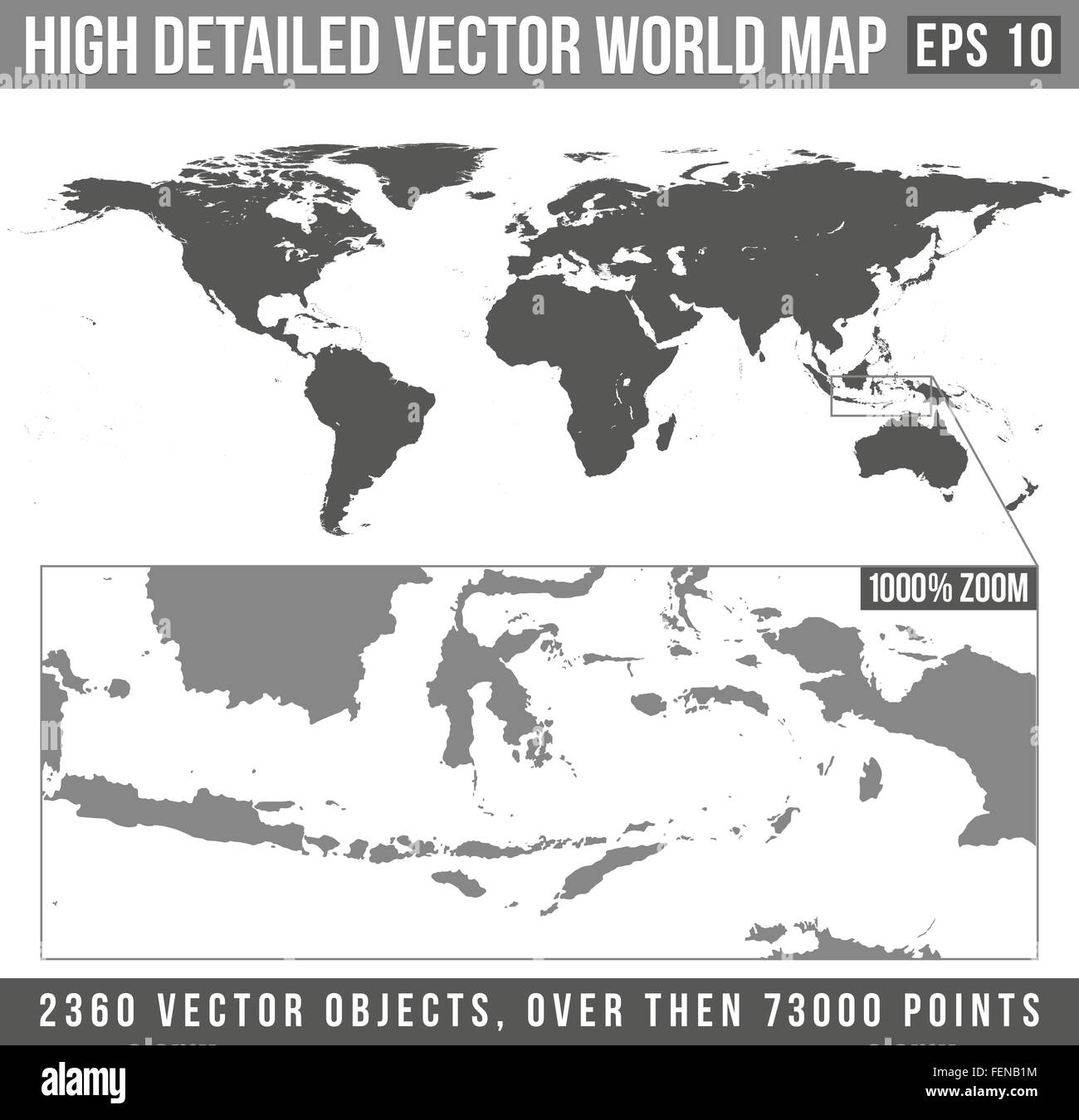 vector high detailed grey world map Stock Vector