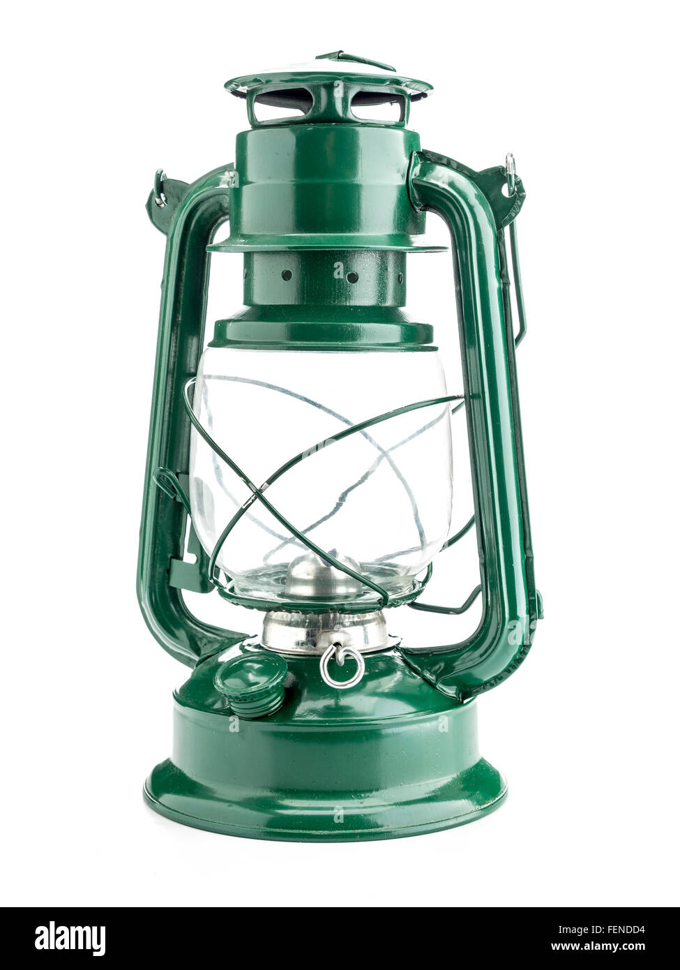 Vintage green oil lamp on white background Stock Photo