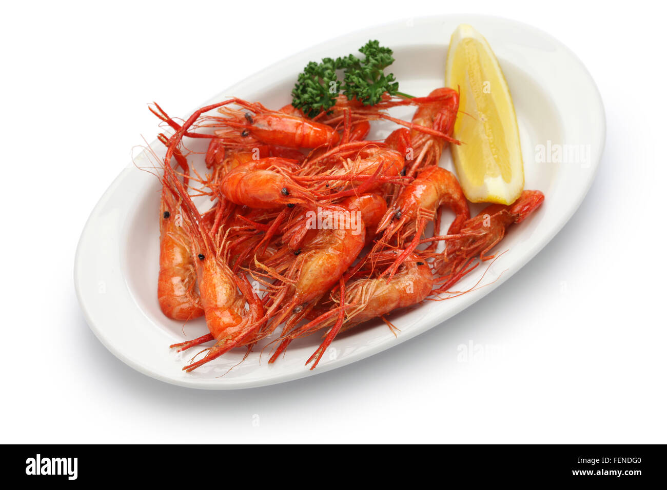 deep fried freshwater shrimps isolated on white background Stock Photo