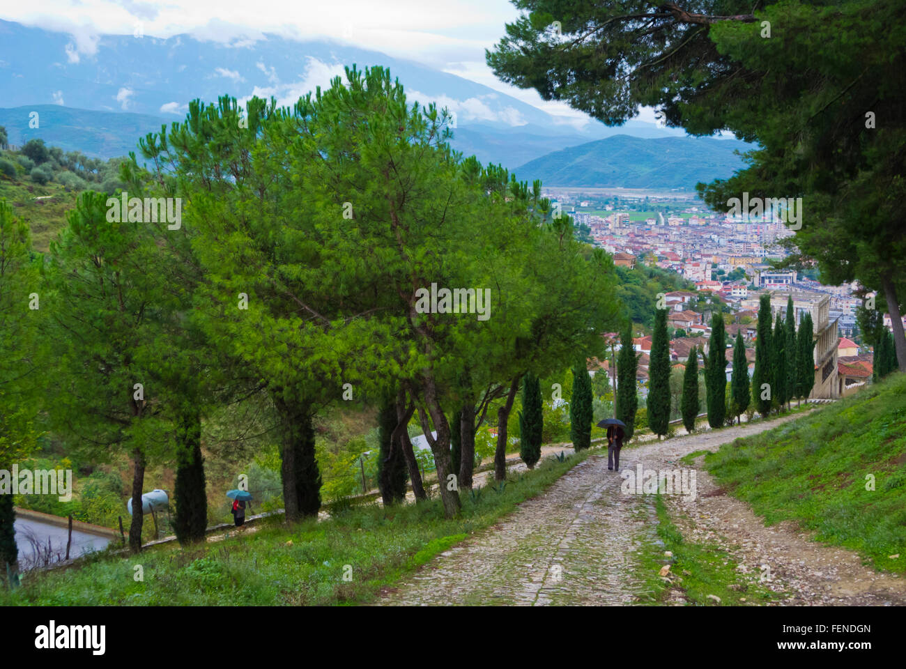 Path between  Kalaja, the castle and city centre, Berat, Albania Stock Photo