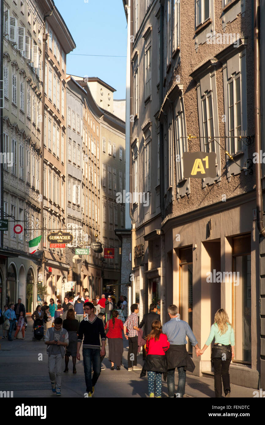 Getreidegasse, the historic center of the city of Salzburg, a UNESCO World Heritage Site, Austria Stock Photo