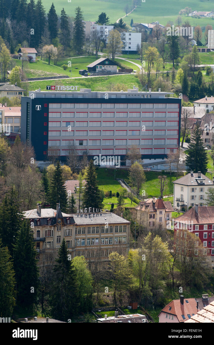 Tissot factory, overlooking Le Locle, UNESCO World Heritage Site La Chaux-de-Fonds / Le Locle, Watchmaking town planning, Canton Stock Photo