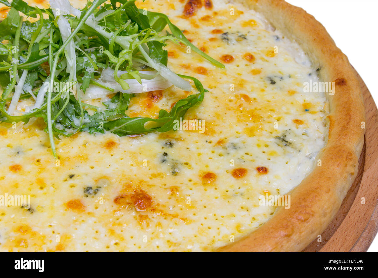 Pizza with four kinds of cheese Stock Photo