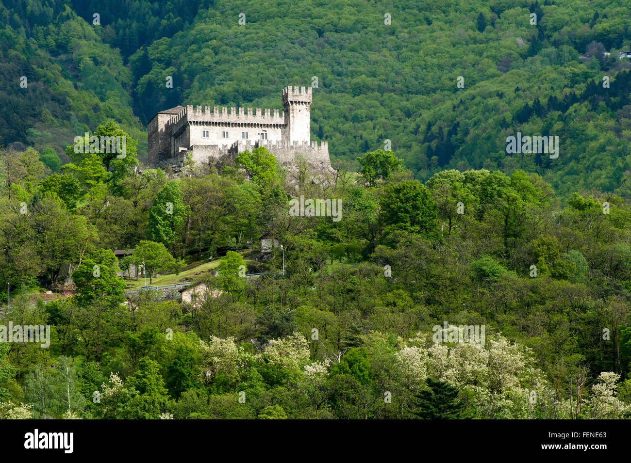 Sasso Corbaro Castle, a UNESCO World Heritage Site Three Castles, fortresses and ramparts of Bellinzona, Ticino, Switzerland Stock Photo