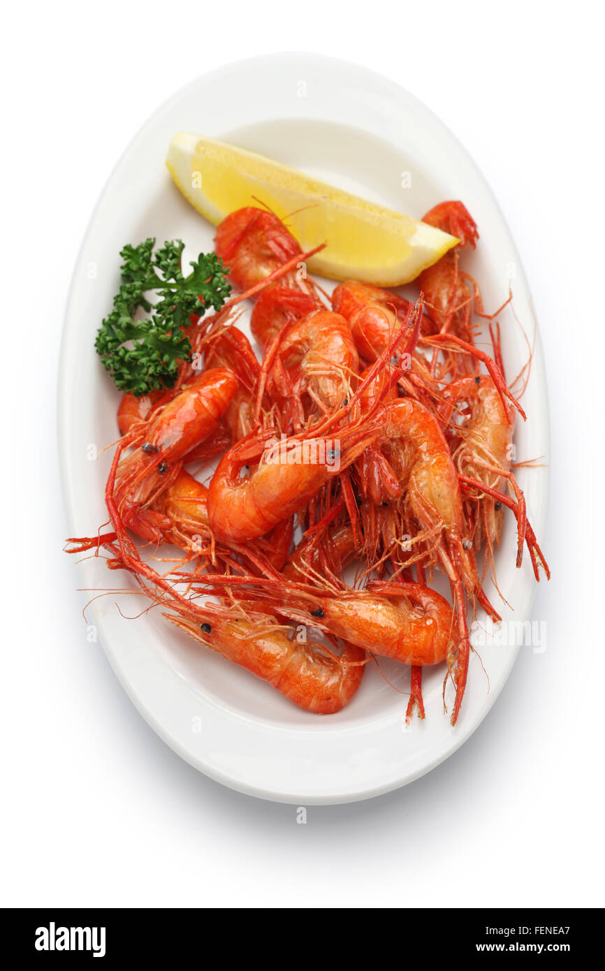 deep fried freshwater shrimps isolated on white background Stock Photo